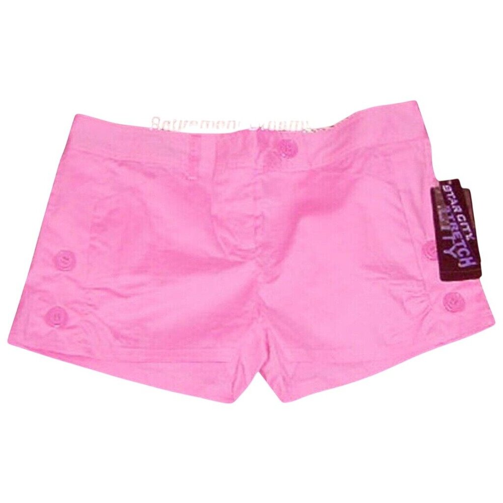 Star City Size 7 Short Shorts Juniors Hot Pink Cotton Blend Button Accent NEW